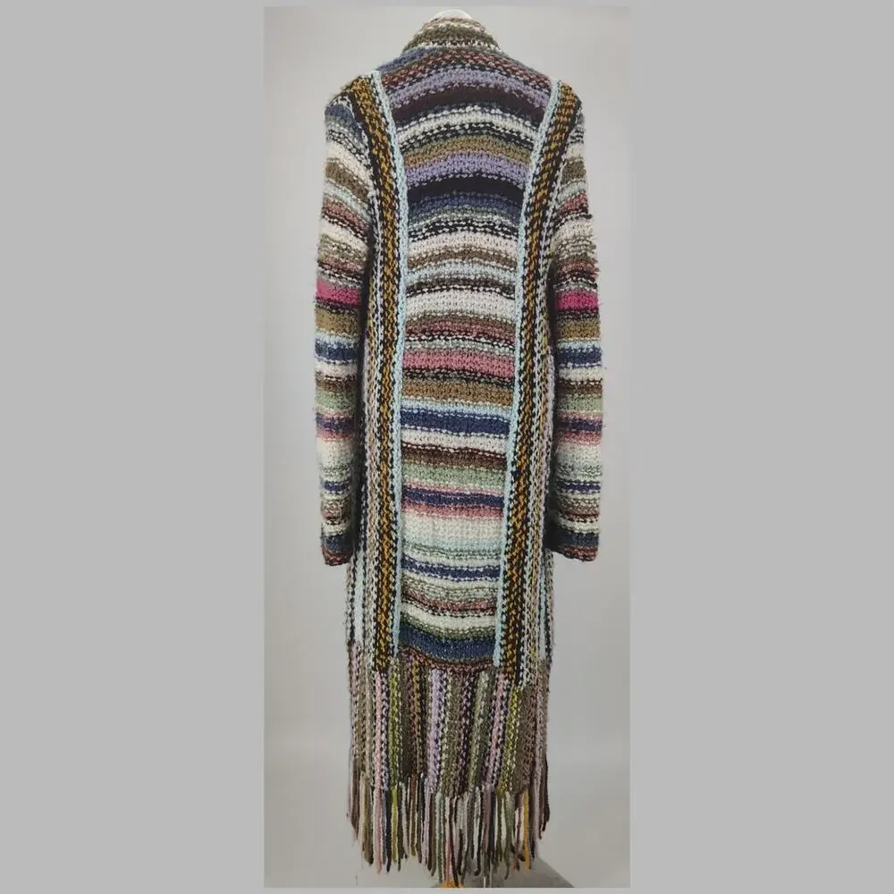 Free People FLAWED Technicolor Cardigan Sweater Duster Fringe Boho L